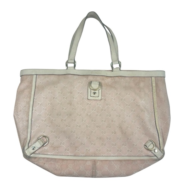 Gucci Vintage Pink GG Monogram Tote Bag with White Leather Trim - Picture 1 of 8